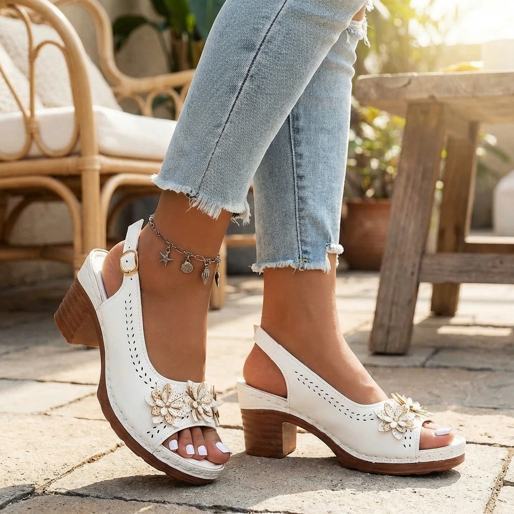 Morgan | Summer Slingback Heeled Sandals with Floral Detail