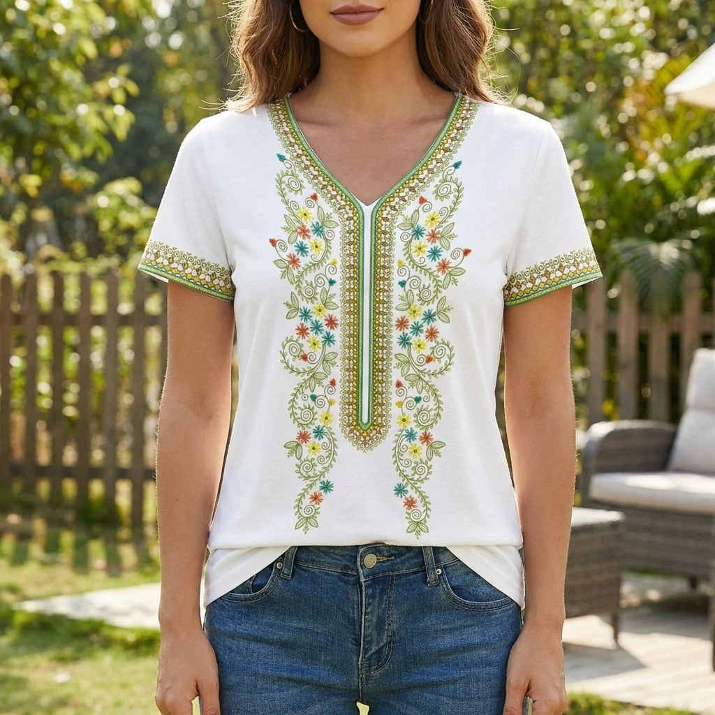 Elira | Women’s Embroidered Short Sleeve Everyday Blouse