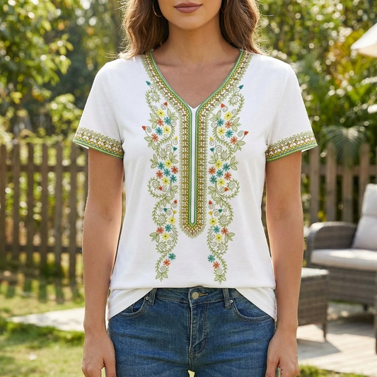 Elira | Women’s Embroidered Short Sleeve Everyday Blouse