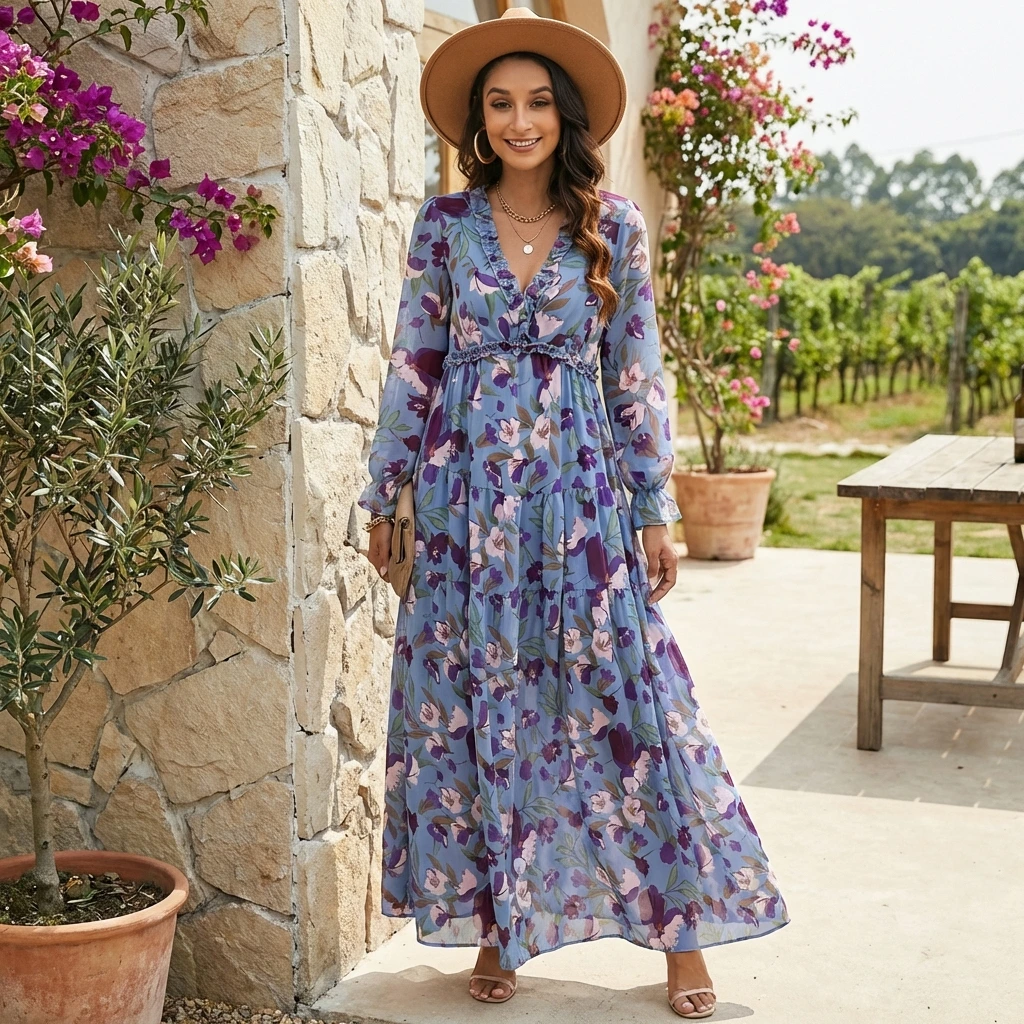 Aurevya | Women’s Bohemian Lace-Detail Maxi Summer Dress