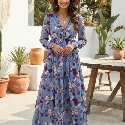 Aurevya | Women’s Bohemian Lace-Detail Maxi Summer Dress