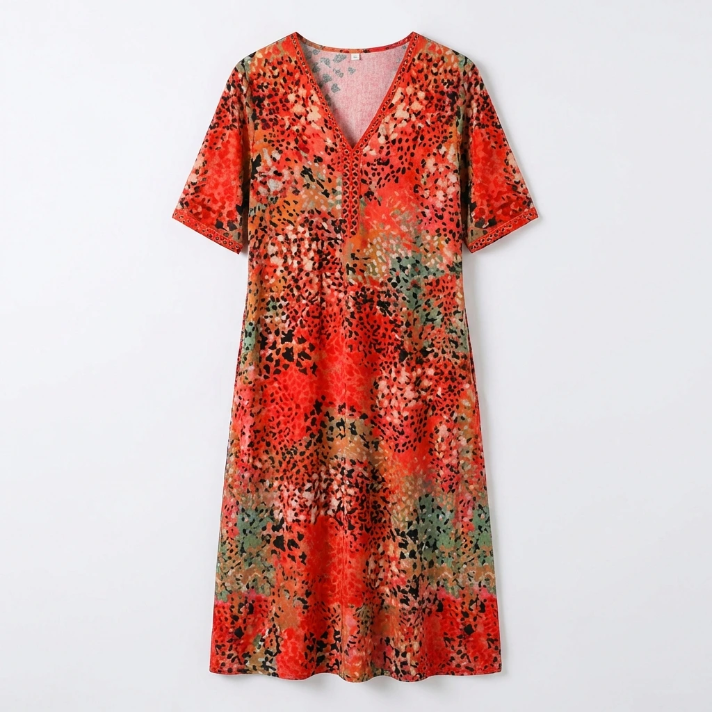 Printed V-Neck Midi Dress