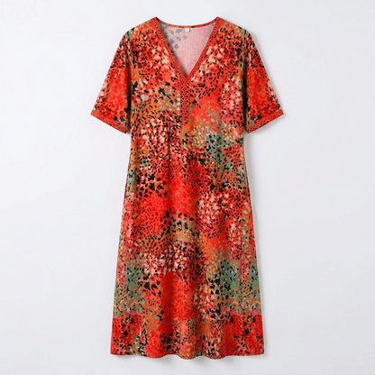 Printed V-Neck Midi Dress