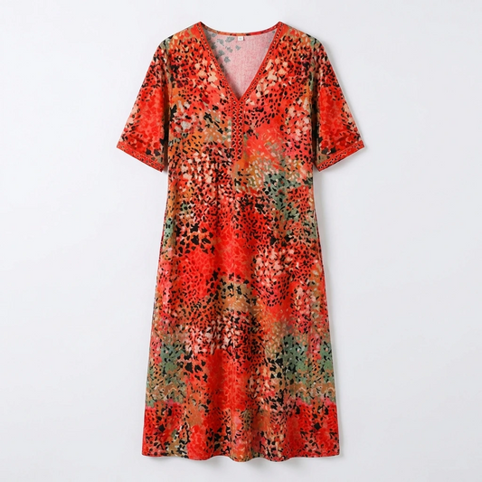 Printed V-Neck Midi Dress