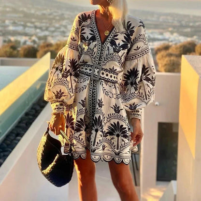 Women’s Printed V-Neck Mini Dress