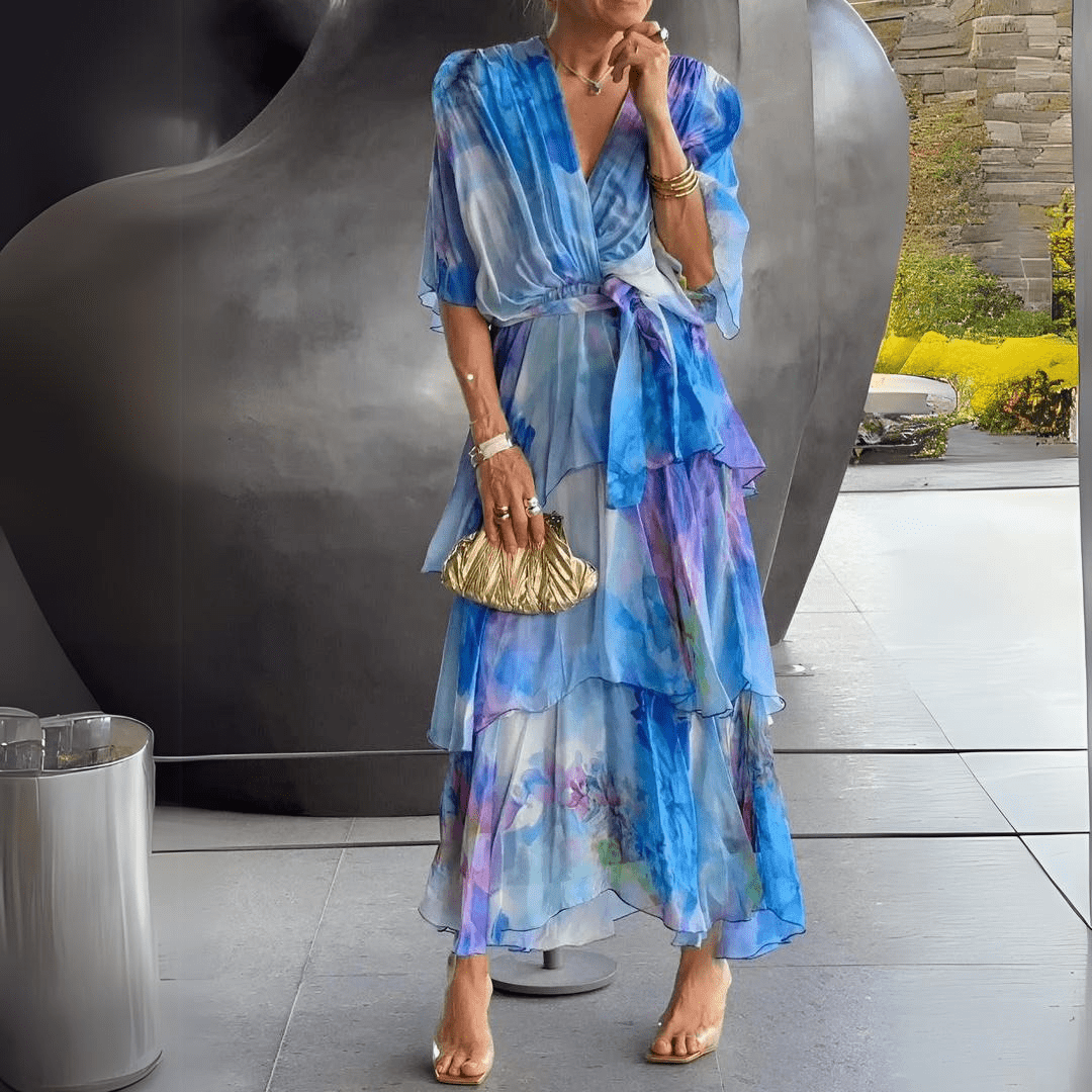 Layered V-Neck Midi Dress