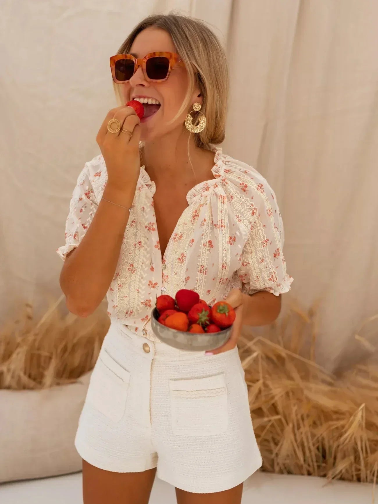 Floral Puff Sleeve Blouse – Lightweight Summer Top for Women