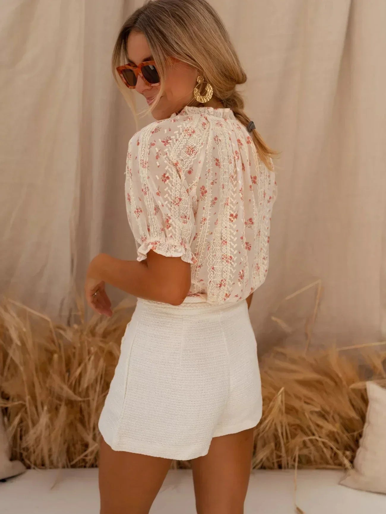 Floral Puff Sleeve Blouse – Lightweight Summer Top for Women