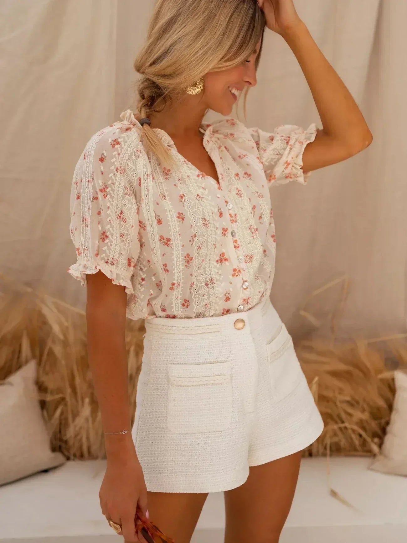 Floral Puff Sleeve Blouse – Lightweight Summer Top for Women
