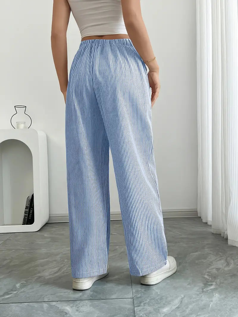 Ribbed Wide Leg Pants – Drawstring Casual Pants for Women