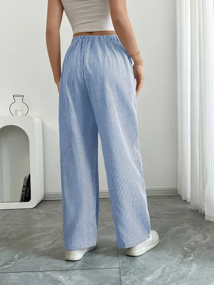 Ribbed Wide Leg Pants – Drawstring Casual Pants for Women