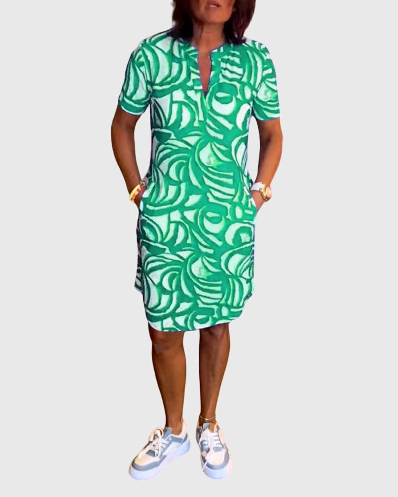 Virexa | Printed Short Sleeve Shift Mini Dress