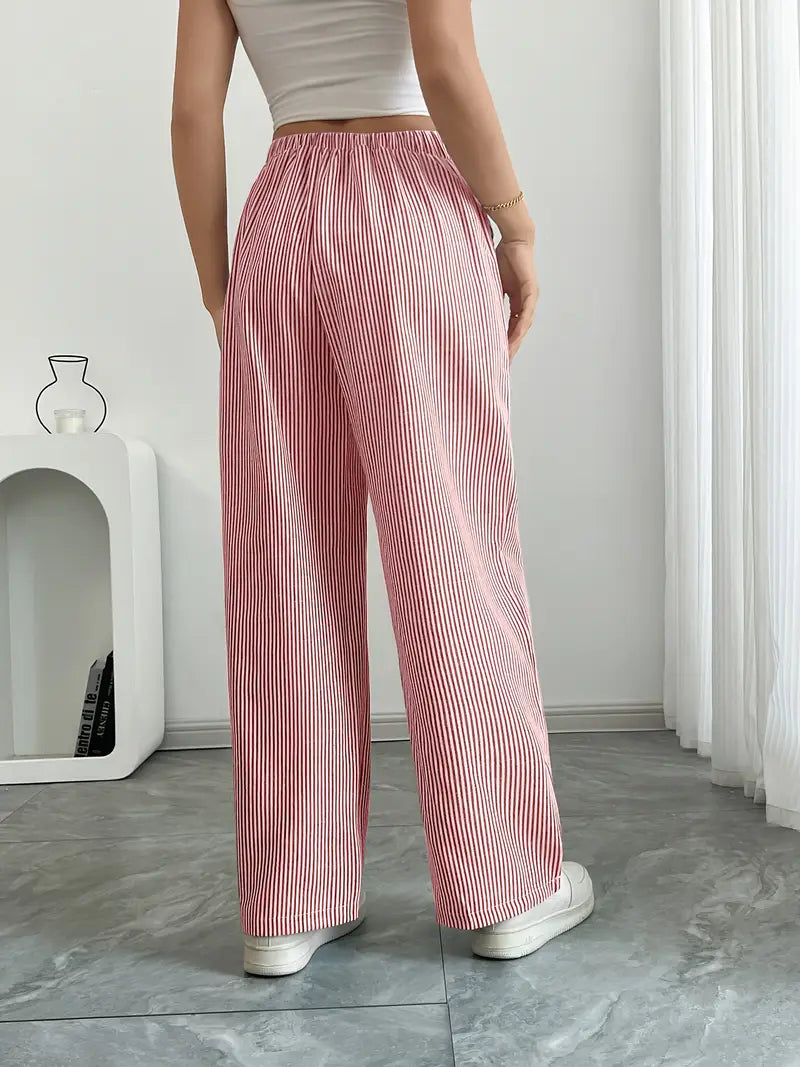 Ribbed Wide Leg Pants – Drawstring Casual Pants for Women