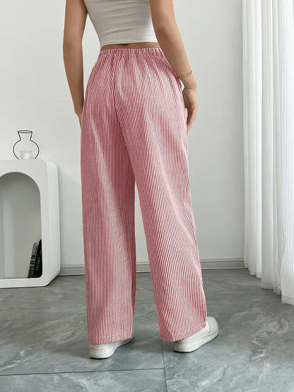 Ribbed Wide Leg Pants – Drawstring Casual Pants for Women