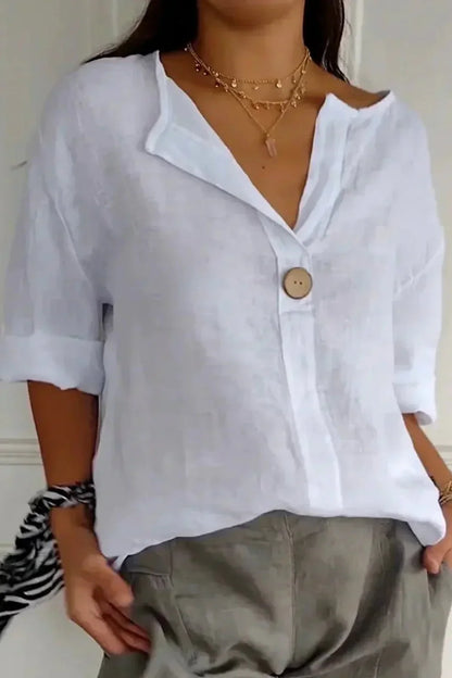 Norevya | Women’s Relaxed Button-Front V-Neck Blouse