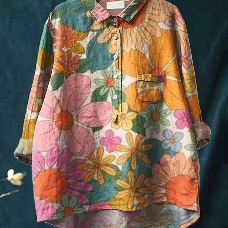 Florielle | Women’s Floral Button-Front Tunic Shirt