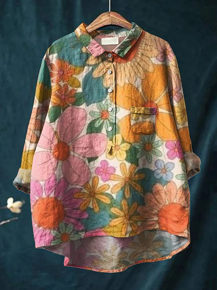 Florielle | Women’s Floral Button-Front Tunic Shirt