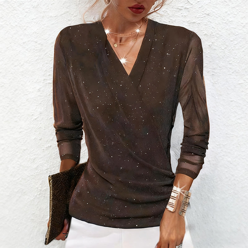 Mira | Women’s Shimmer V-Neck Evening Blouse