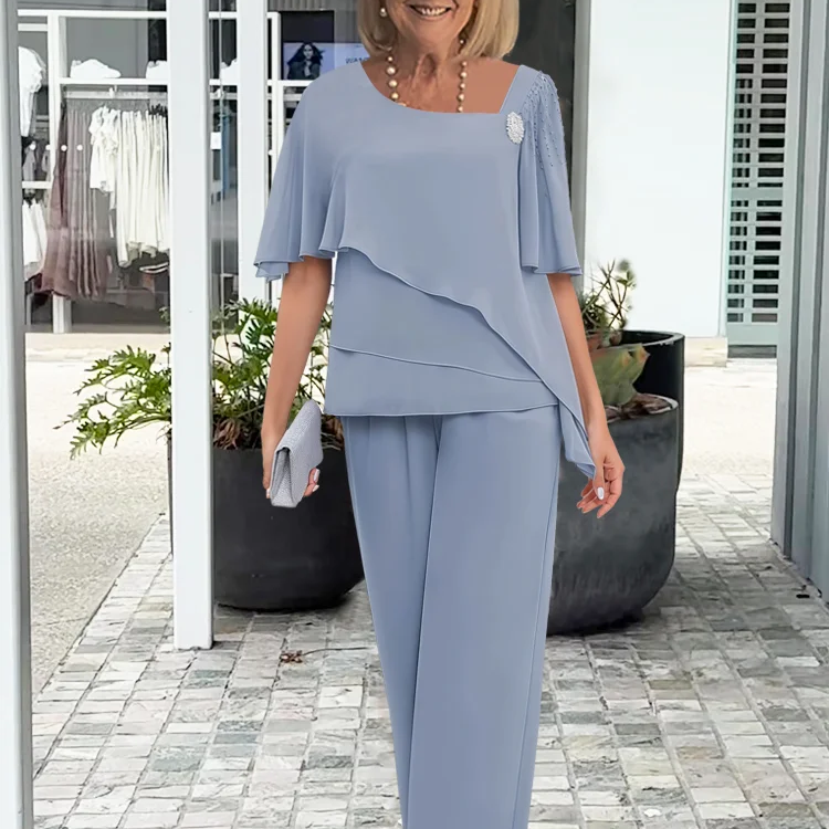 Women’s Summer 2 Piece Set – Elegant Top and Wide Leg Pants