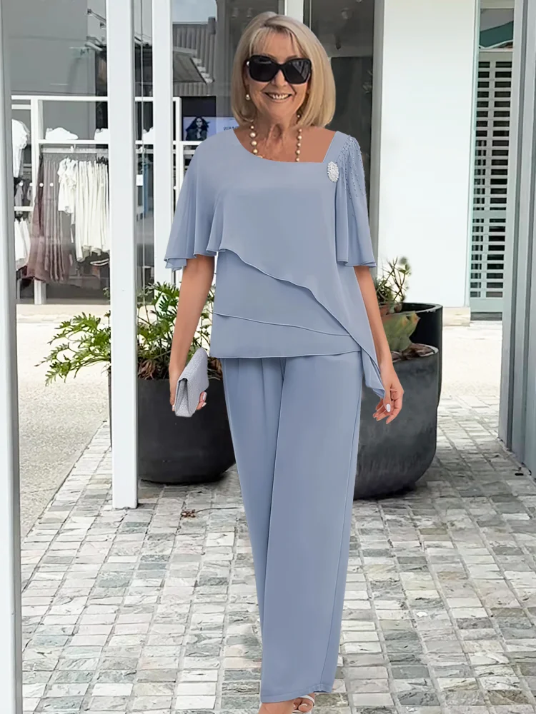 Women’s Summer 2 Piece Set – Elegant Top and Wide Leg Pants