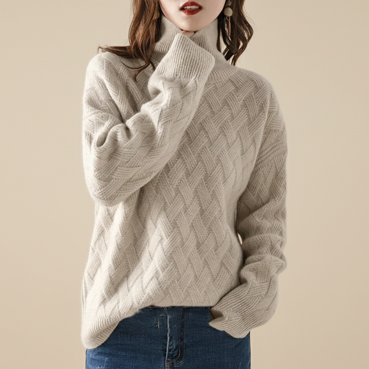 Cozy Woven-Texture Turtleneck Sweater