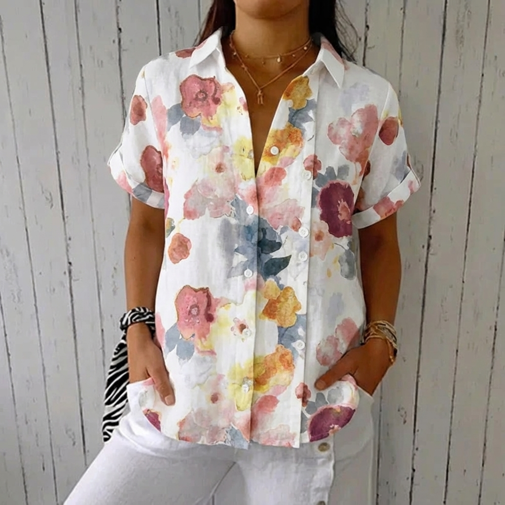Florivane | Women’s Floral Button-Front Summer Top