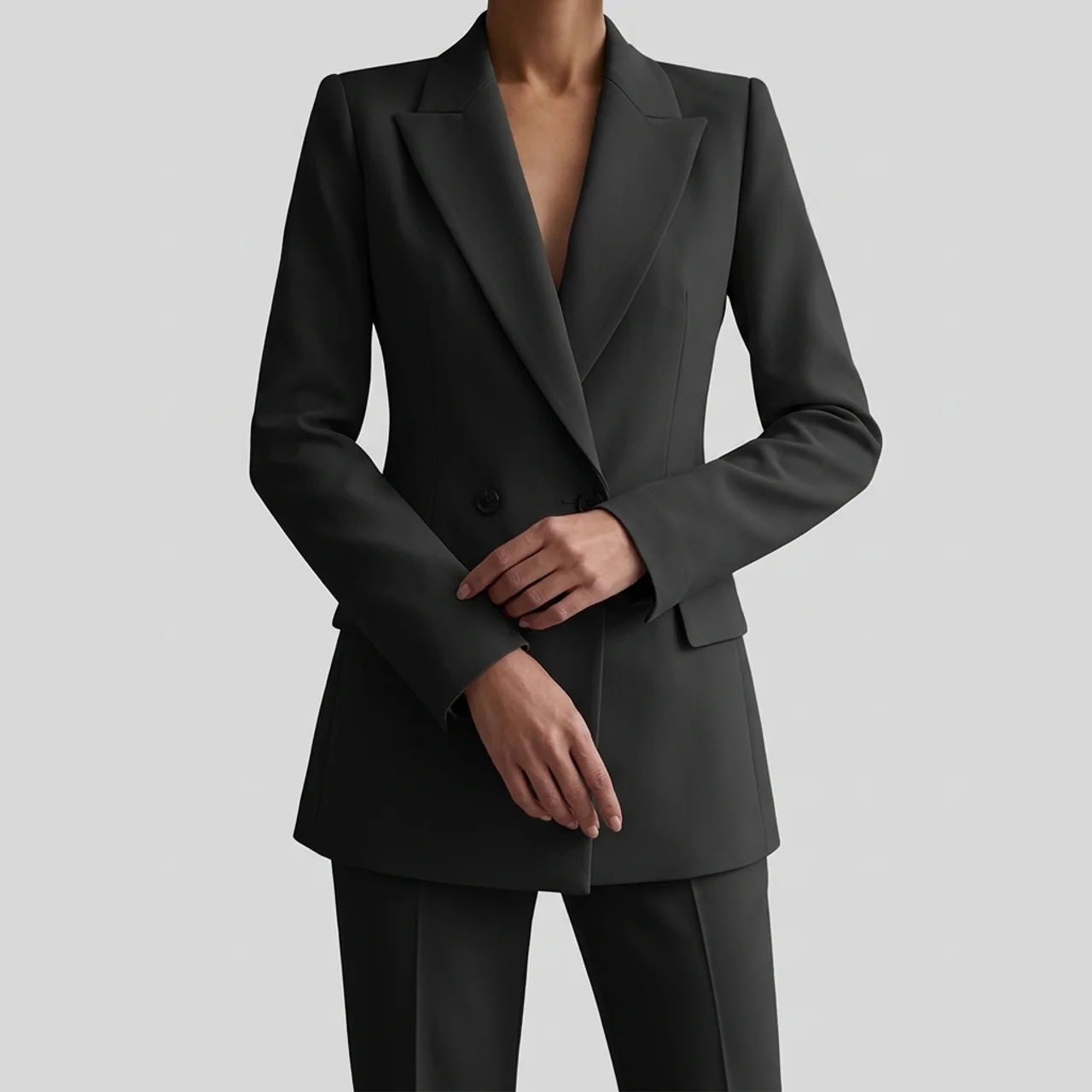 Women’s Elegant Evening Set – Double Breasted Blazer and Tapered Pants