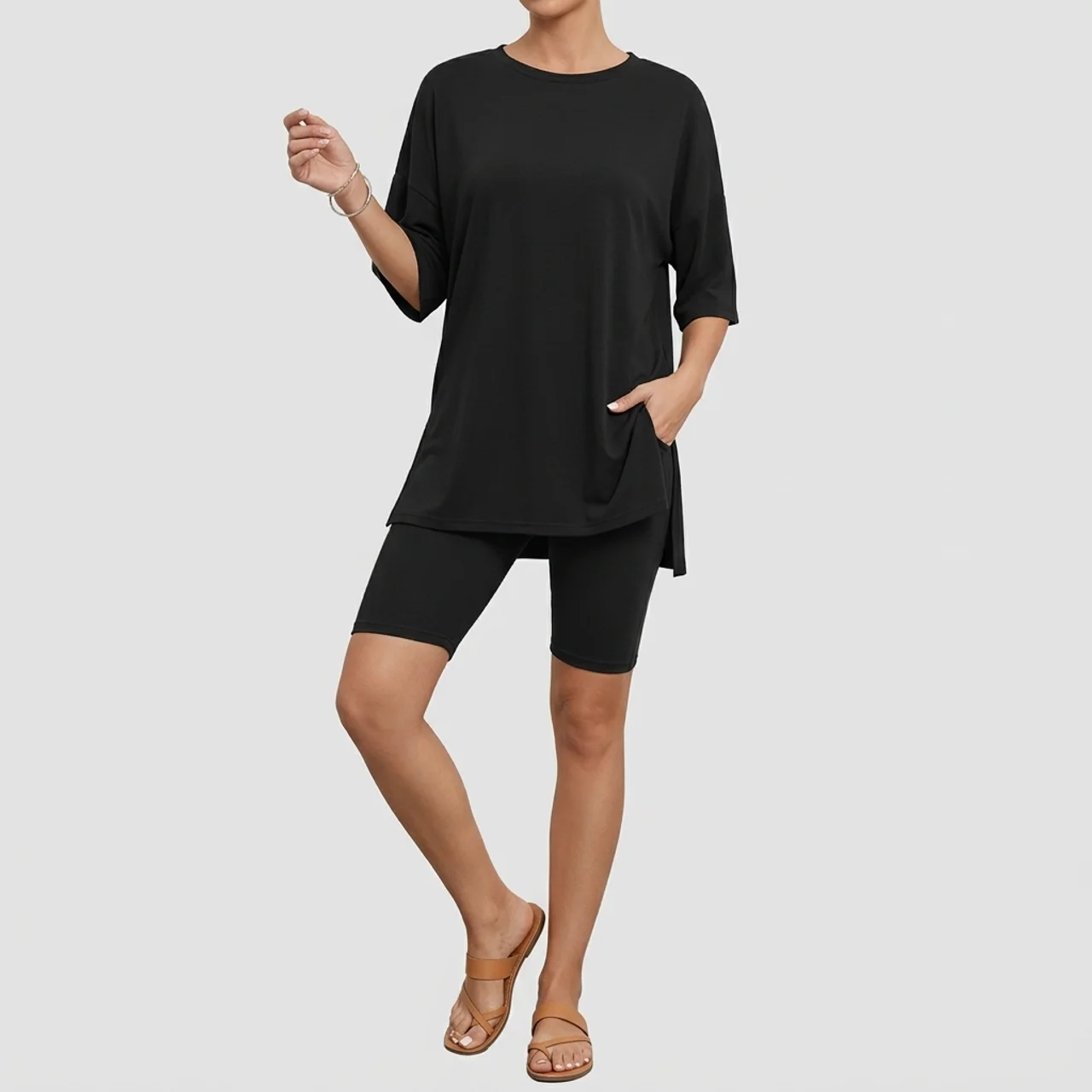 Women’s 2 Piece Summer Set Light – Loose Top and Biker Shorts