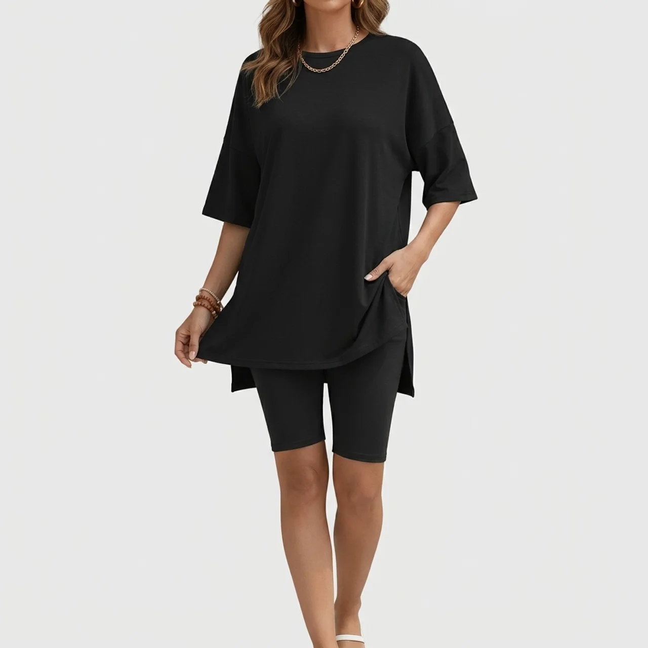 Women’s 2 Piece Summer Set Light – Loose Top and Biker Shorts