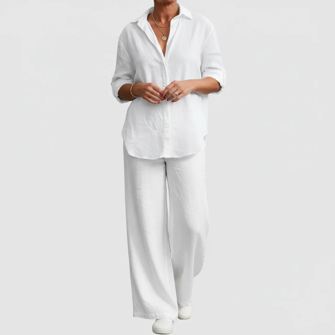 Women 2 Piece Summer Set – Relaxed Shirt and Wide Leg Pants