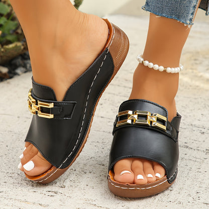 Women’s Orthopedic Slide Sandals with Chain Detail