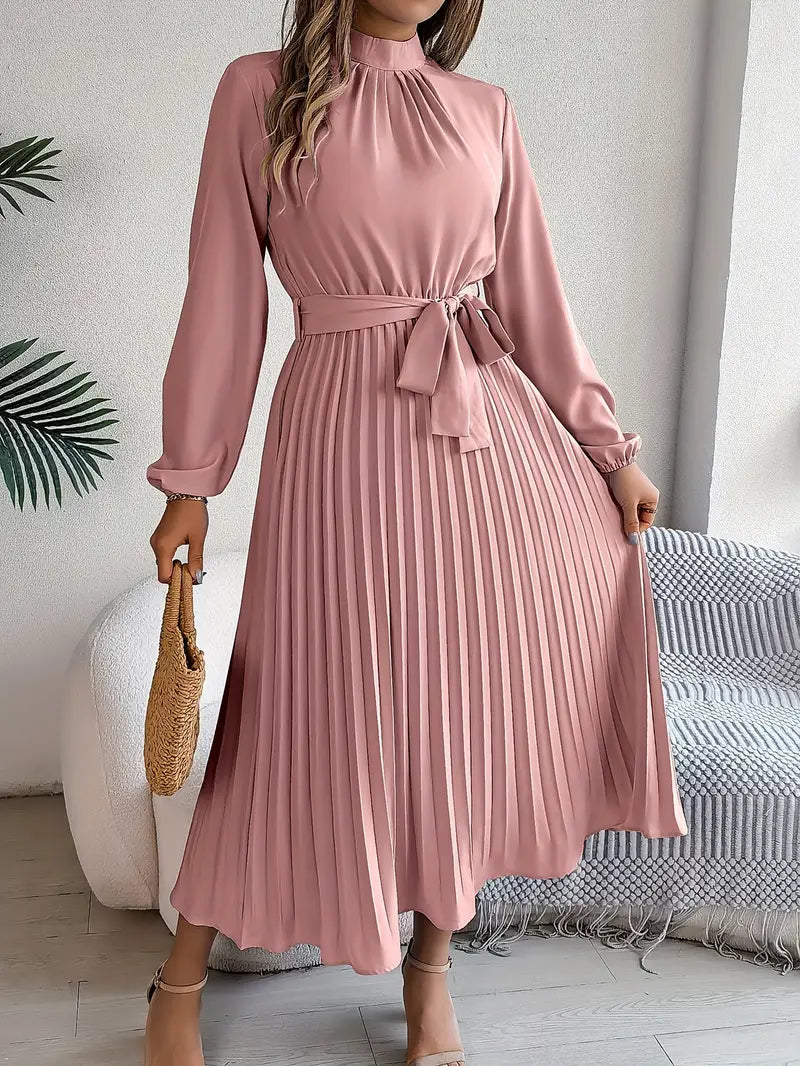 Elyria | Long Sleeve Pleated Midi Dress