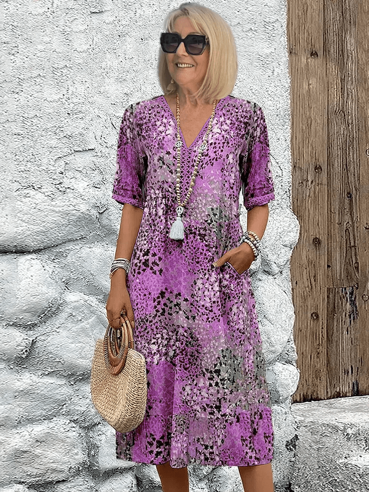 Printed V-Neck Midi Dress