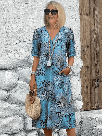 Printed V-Neck Midi Dress