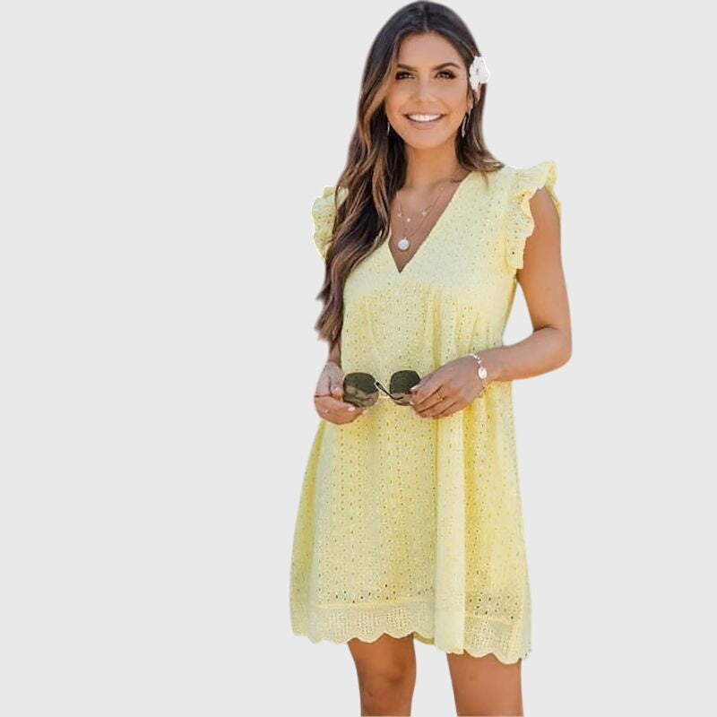 Serelith | Sleeveless Eyelet V Neck Spring Dress
