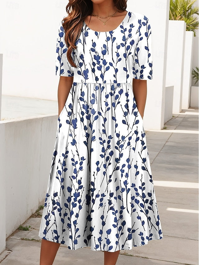 Florayne | Printed Spring Midi Dress with Gathered Waist
