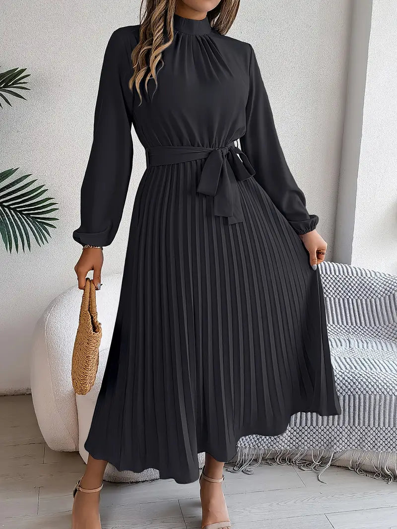 Elyria | Long Sleeve Pleated Midi Dress