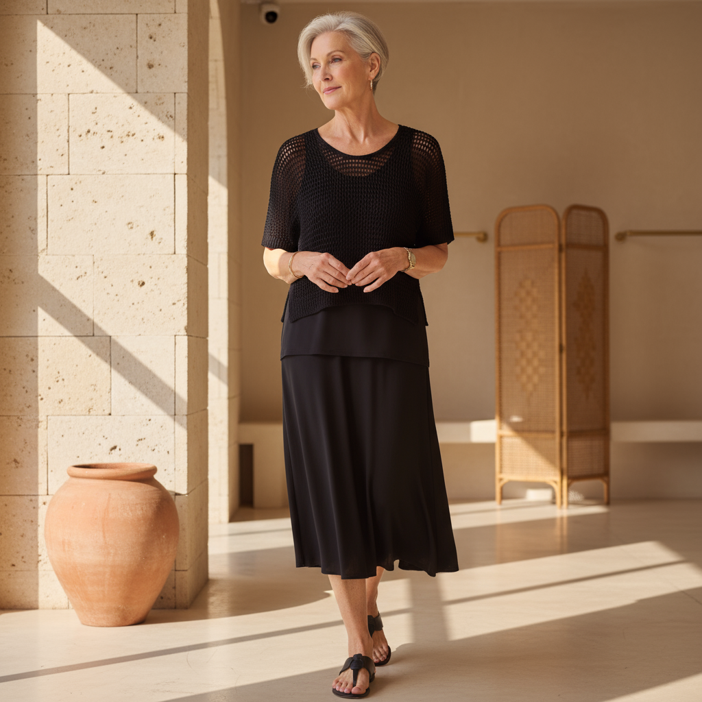 Women’s Classy 2 Piece Set – Elegant Top and Midi Skirt