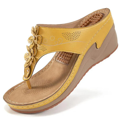 Susan | Women’s Orthopedic Wedge Flip Flops with Floral Detail