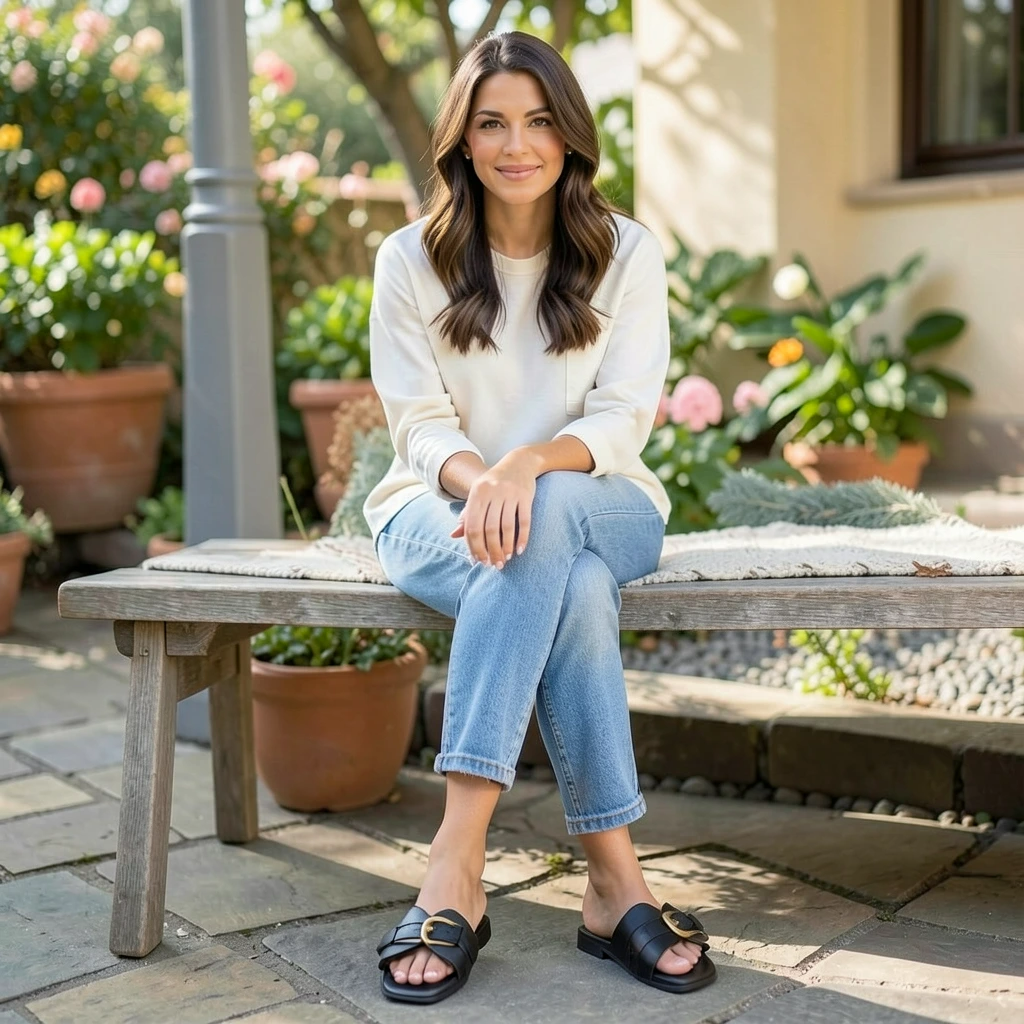 Buckle Strap Flat Sandals – Casual Summer Slides for Women