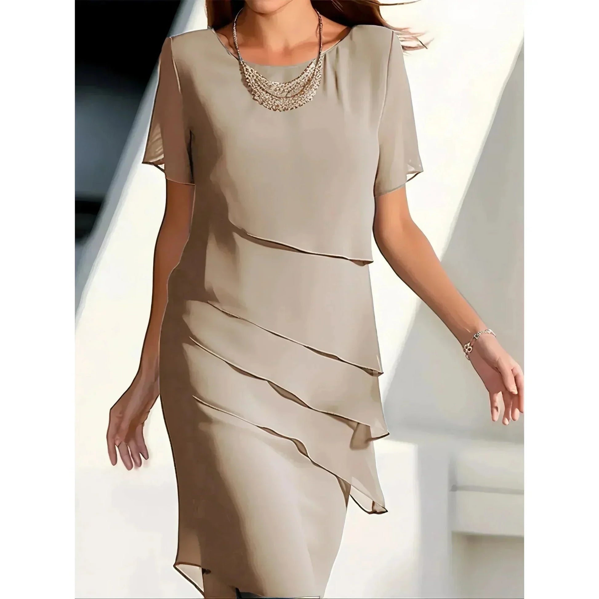 Elegant Layered Overlay Midi Dress