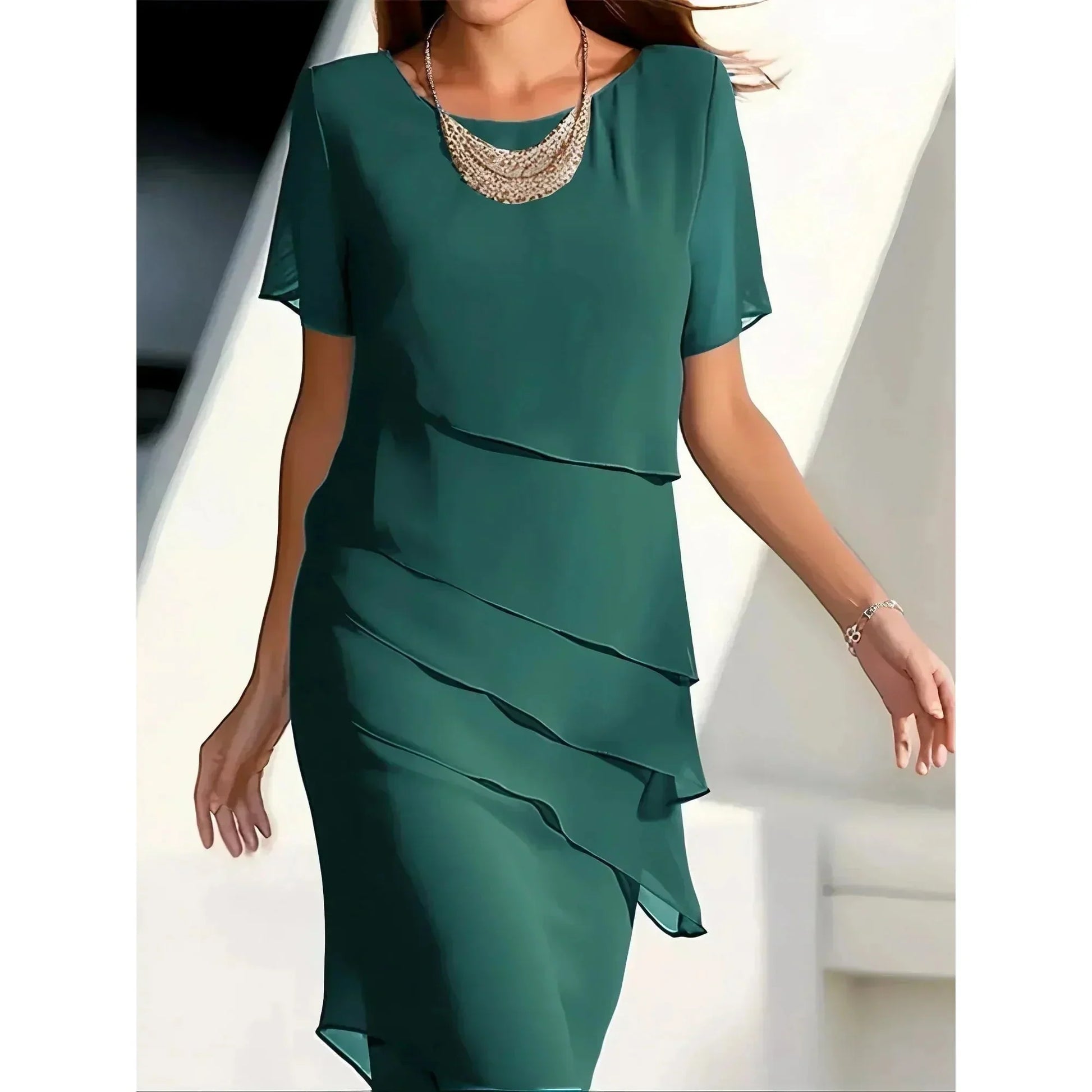 Elegant Layered Overlay Midi Dress