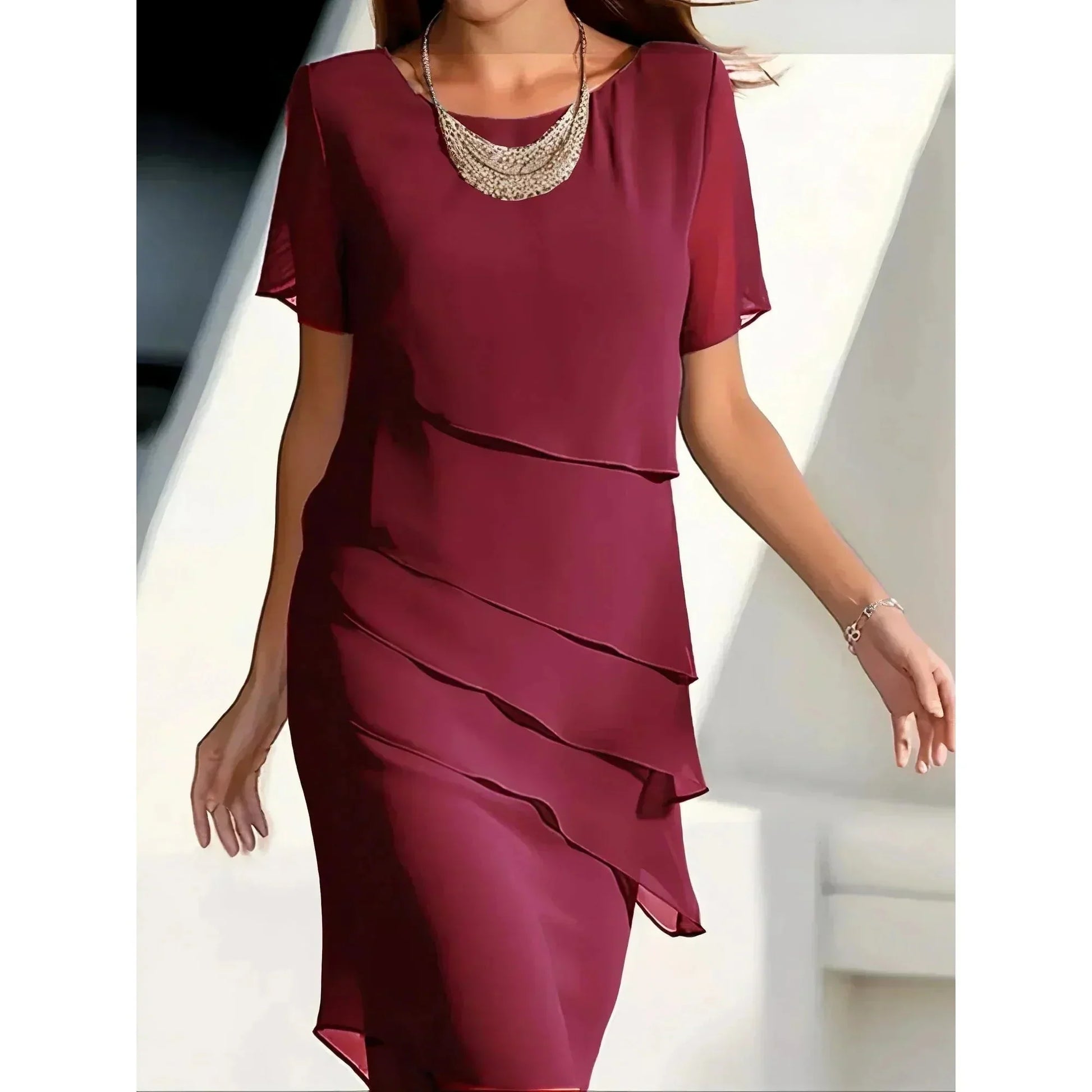 Elegant Layered Overlay Midi Dress