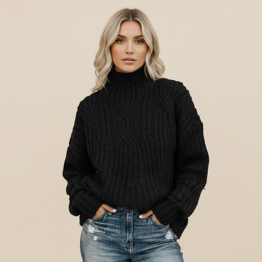 Elegant Cable Knit Turtleneck Sweater