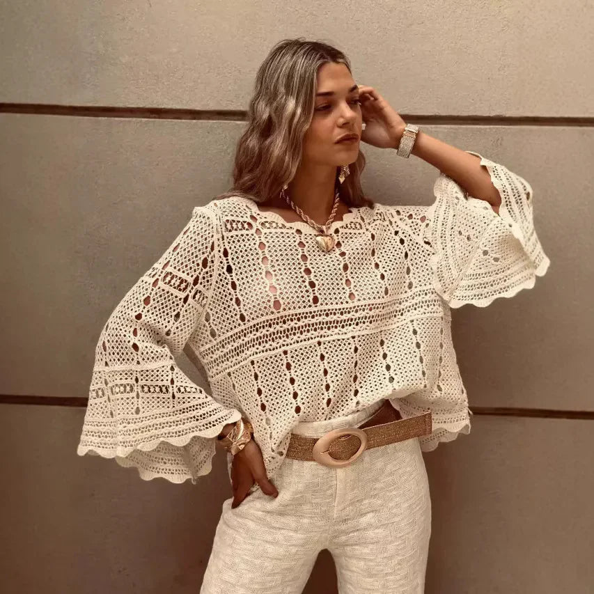 Myrelle | Women’s Crochet Lace Bell Sleeve Blouse