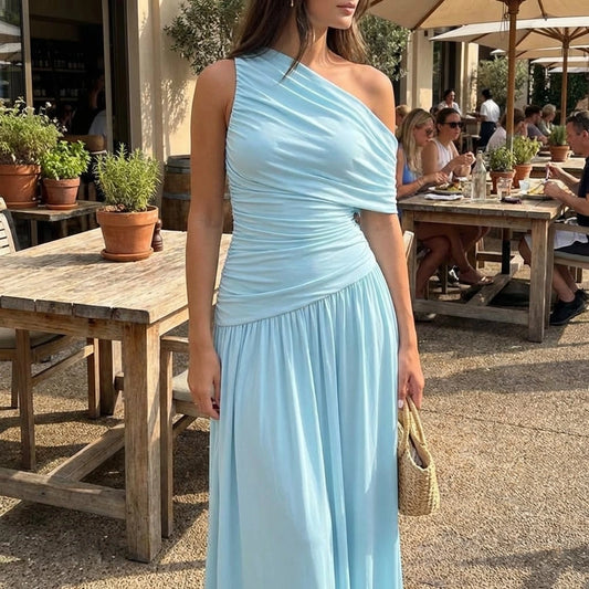 Aurethia | Women’s One Shoulder Pleated Dress