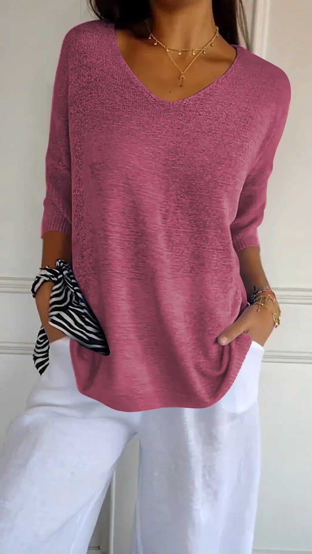 Velmiora | Women’s Relaxed V-Neck Knit Top