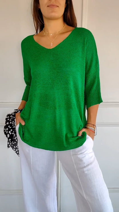 Velmiora | Women’s Relaxed V-Neck Knit Top
