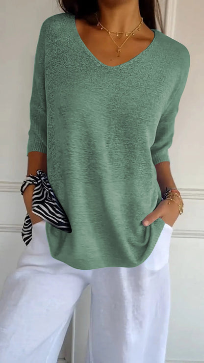 Velmiora | Women’s Relaxed V-Neck Knit Top