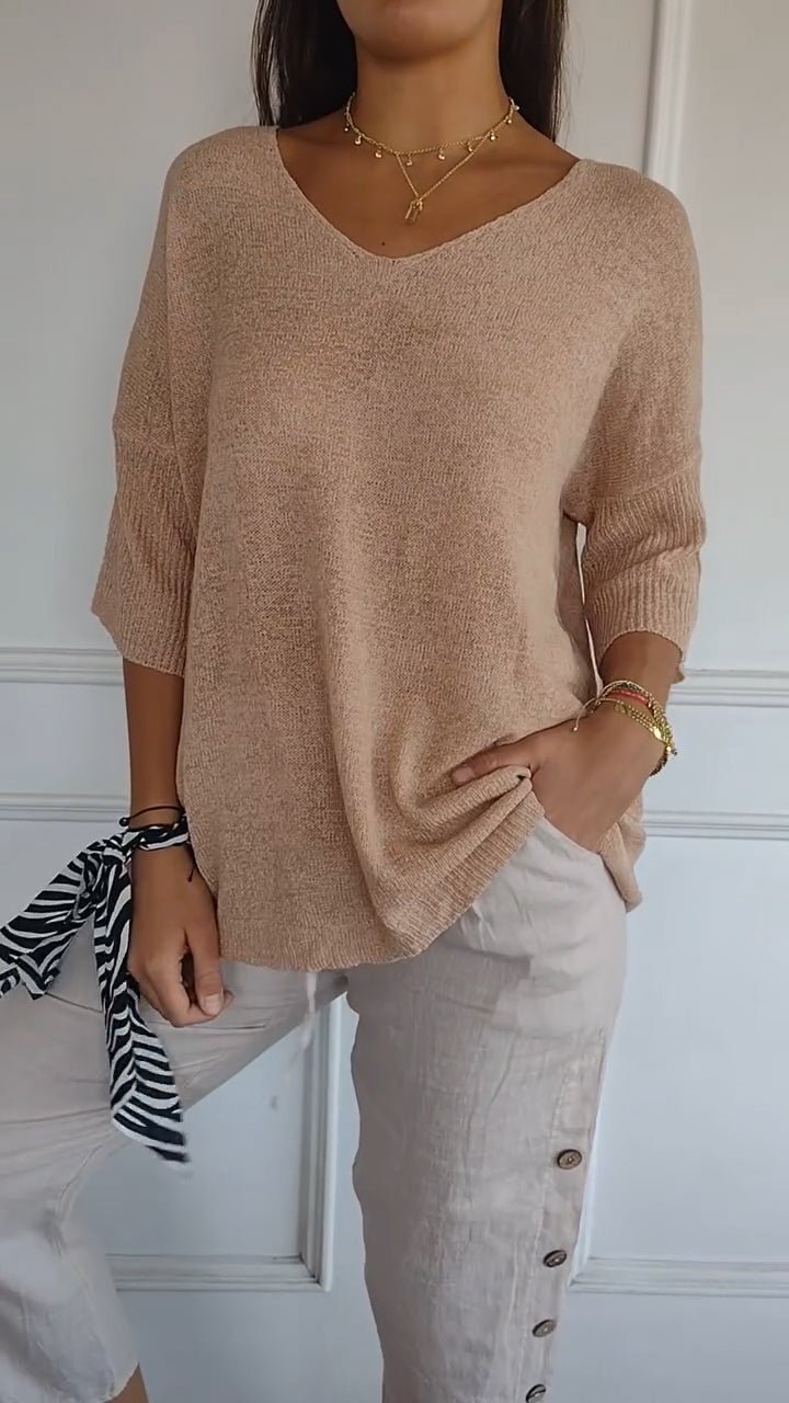 Velmiora | Women’s Relaxed V-Neck Knit Top